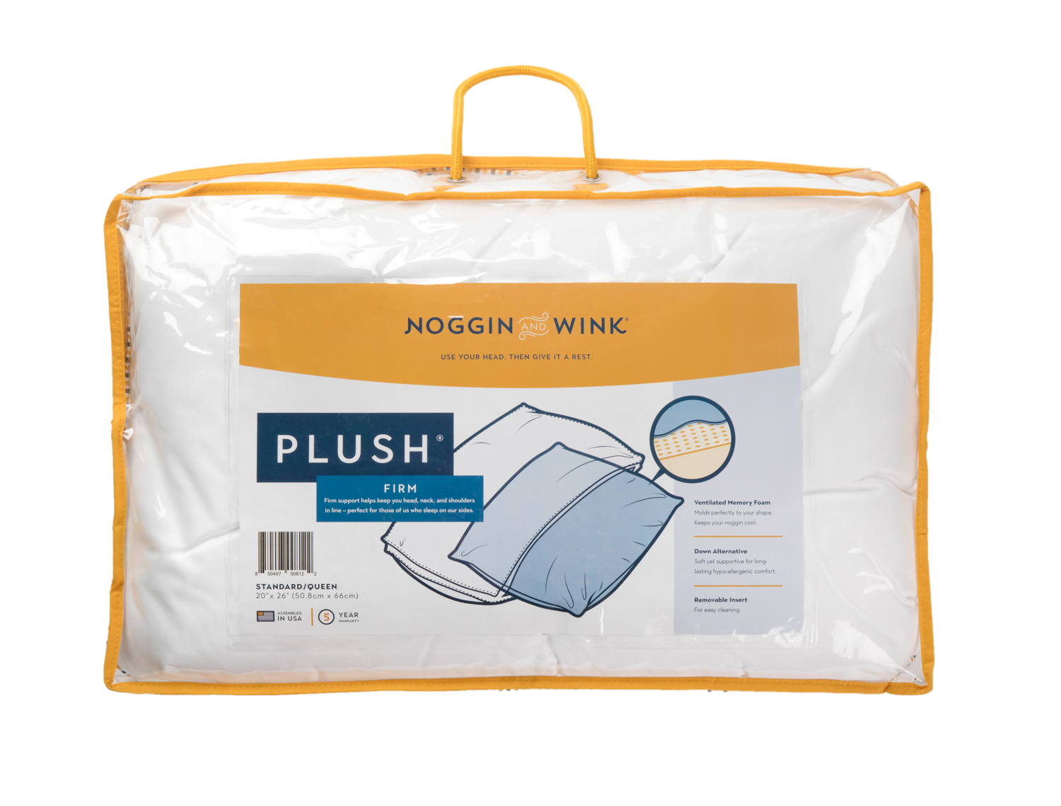 Noggin & Wink Firm Plush Ventilated Memory Foam Side Sleepers Pillow - Premium Hypoallergenic Down Alternative Side Sleeping Pillow with Washable Cover