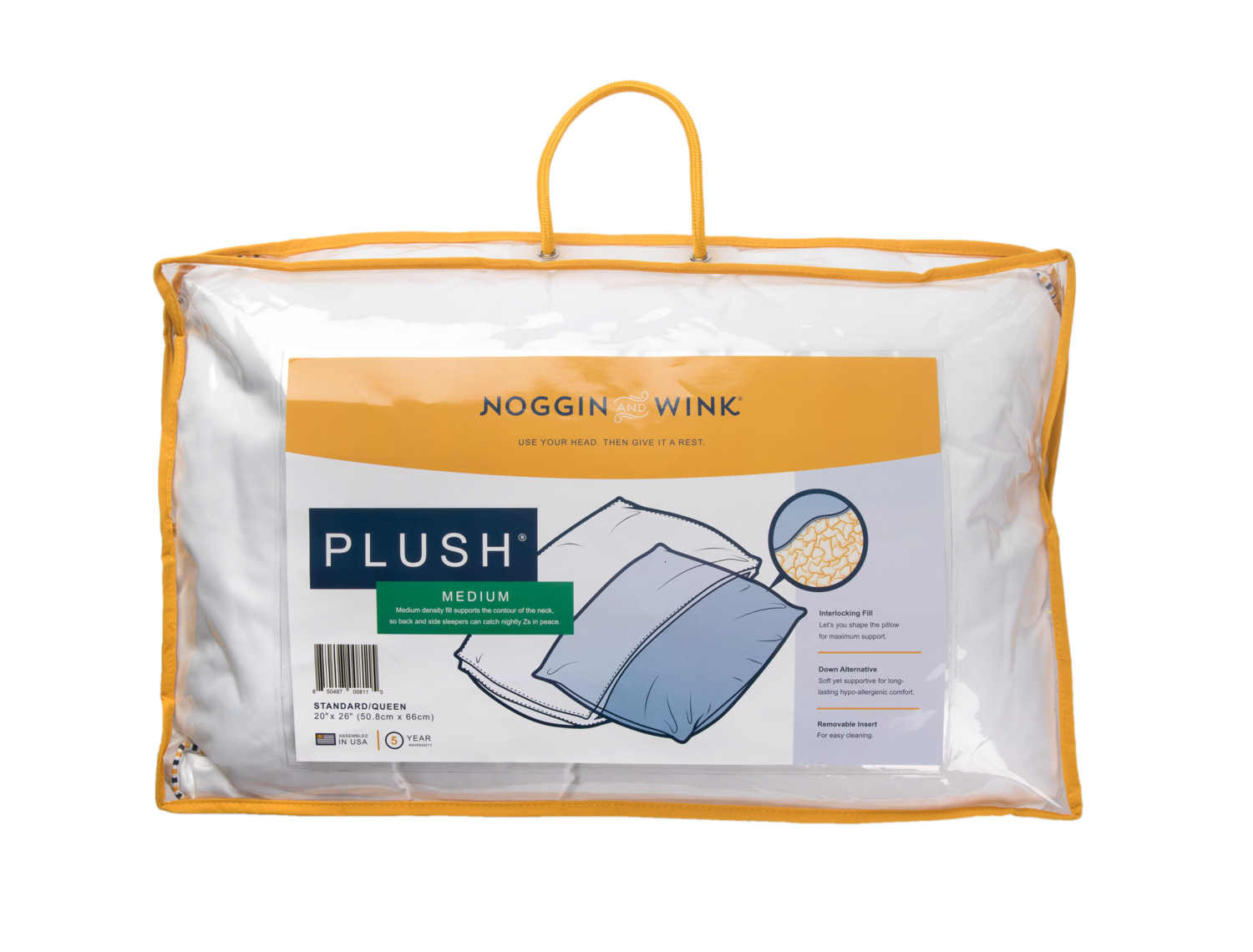 Noggin & Wink Back and Side Sleeper Pillow, Plush Intermeshed Memory Foam Side and Back Pillow - Premium Hypoallergenic Down Alternative Back Pillow and Side Sleeping Pillow with Washable Cover